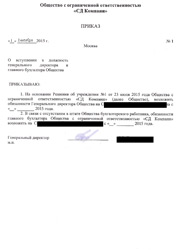 «SD Company» приказ о вступлении в должность - [preview]
